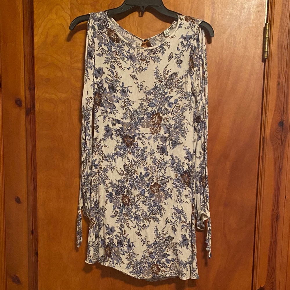 American Eagle Outfitters Blue and Brown Floral Long Sleeve Dress